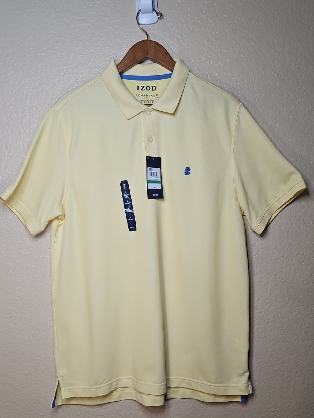 New Size L Izod Light Yellow Short-Sleeve Polo with Subtle Logo